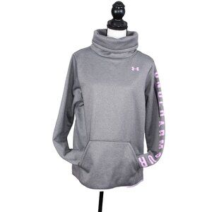Under Armour ColdGear Gray Pink Loose Fit Turtle Neck Pullover Thumb Holes Large